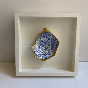 Oyster Shell 4x4 Shadow Box Wall Hanging | Wall Decor | Coastal Design | Beach House Decoration-Blue Paisley