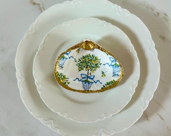 SET OF 4 Lemon Tree Blue Decoupage Clamshell Place Setting