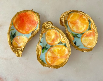 Oyster Shell Decor- Handmade Ring Dish, Bridesmaid Gifts, Engagement Ring Holder, Wedding Gift, Unique Gift, Shell Art, Orange Slice