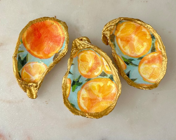 Oyster Shell Decor- Handmade Ring Dish, Bridesmaid Gifts, Engagement Ring Holder, Wedding Gift, Unique Gift, Shell Art, Orange Slice