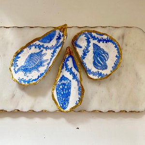 Oyster Shell Decor- Decoupaged Handmade Trinket Dish, Bridesmaid Gifts, Ring Dish, Coastal Decor, Wedding, Unique Gift, Shell Art