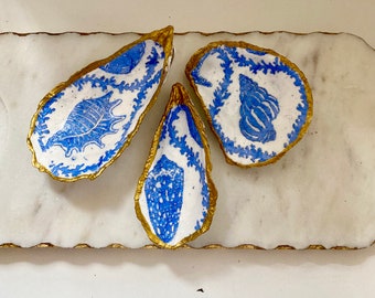 Oyster Shell Decor- Decoupaged Handmade Trinket Dish, Bridesmaid Gifts, Ring Dish, Coastal Decor, Wedding, Unique Gift, Shell Art