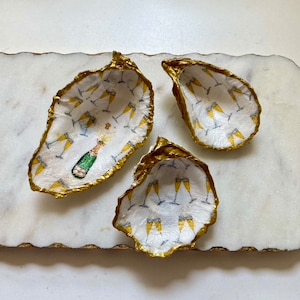 Oyster Shell Decor- Handmade Ring Dish, Bridesmaid Gifts, Engagement Ring Holder, Wedding Gift, Unique Gift, Shell Art, Champagne