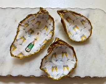Oyster Shell Decor- Handmade Ring Dish, Bridesmaid Gifts, Engagement Ring Holder, Wedding Gift, Unique Gift, Shell Art, Champagne