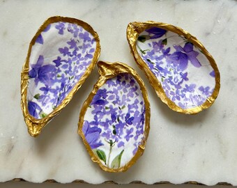 Oyster Shell Decor-Handmade Ring Dish, Bridesmaid Gifts, Engagement Ring Holder, Wedding Gift, Unique Gift, Hostess Gift, Purple Wildflower