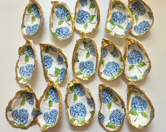 Wedding Guest Favor Place Card Oyster Shell Decoupage Jewelry Ring Dish Bulk Pricing-Hydrangea Blue
