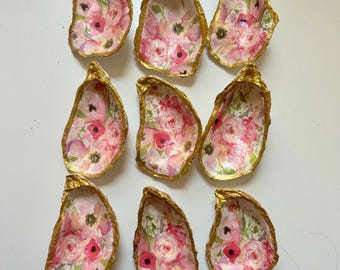 Wedding Guest Favor Place Card Oyster Shell Decoupage Jewelry Ring Dish Bulk Pricing-Hydrangea Blue