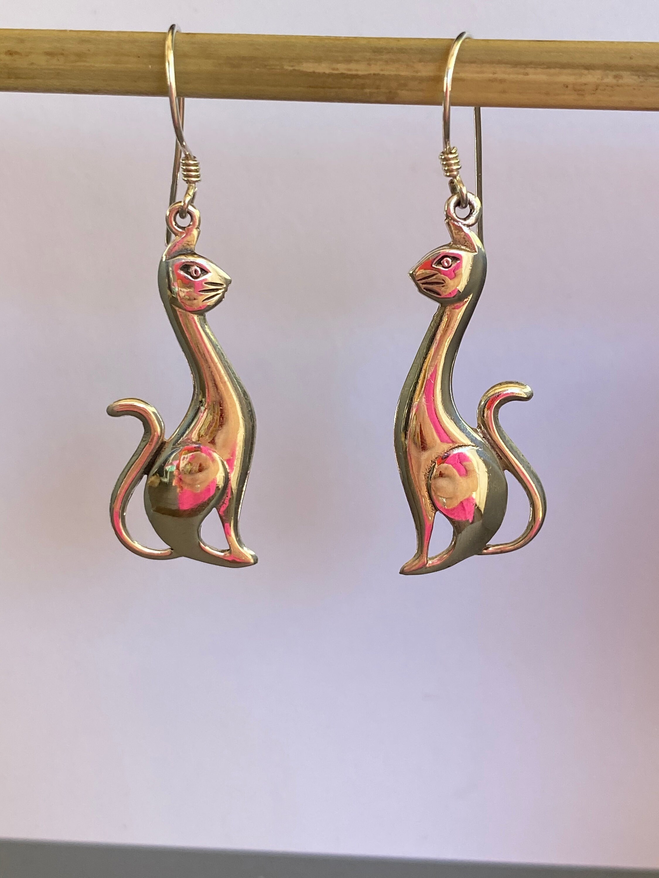 Sterling Silver Cats Pierced Drop Earrings Feline Earrings Etsy 日本