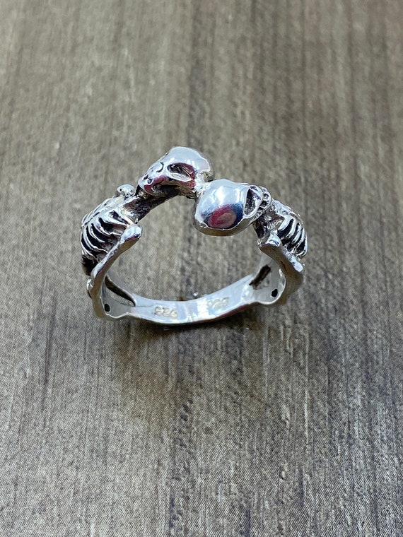 Handcrafted Sterling Silver Skeleton Biker Ring 8… - image 6