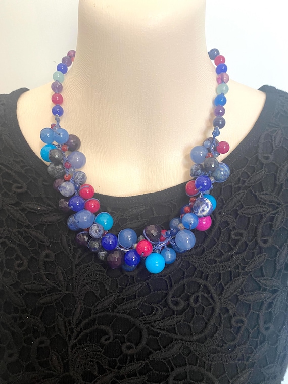 Chunky Statement Multi Natural Stone Necklace Han… - image 1