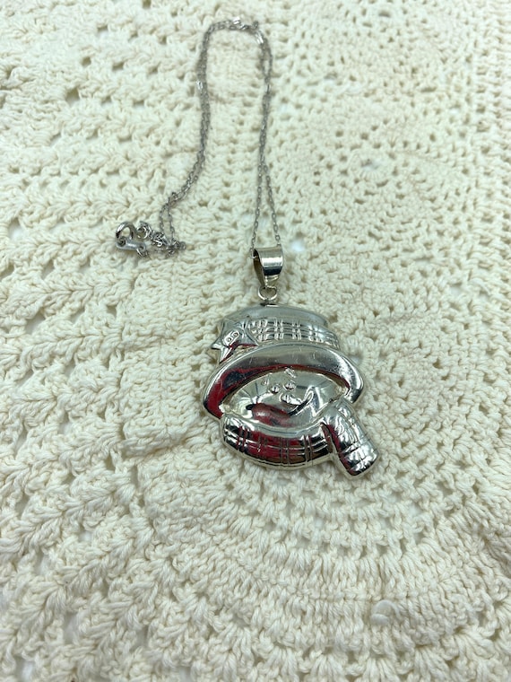 Smiling Snowman Head Sterling Silver Necklace