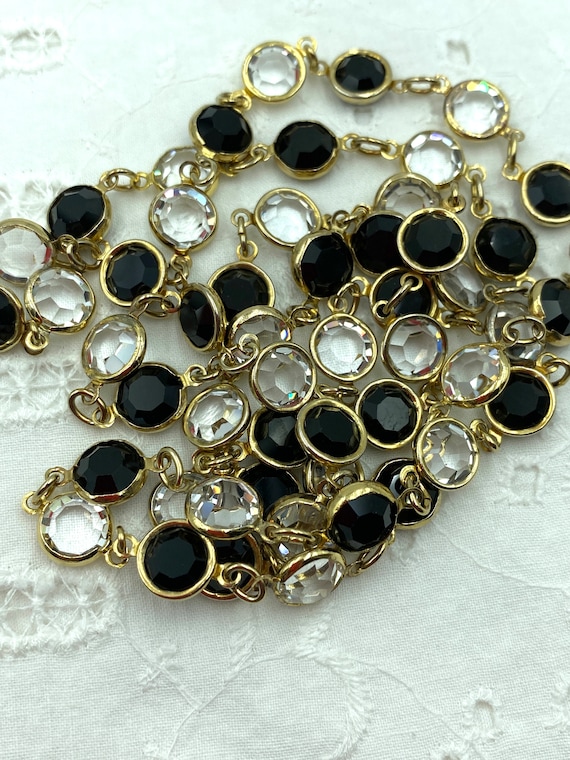 Gold Tone  Black and Clear Austrian Crystal Neckla