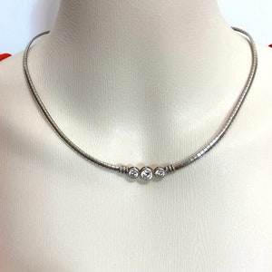 Modernist Sterling Silver Omega Choker Clear CZ Accents Necklace