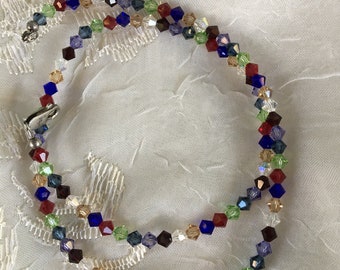 Sterling Silver Multi Colored Glass Crystals Beaded  Necklace