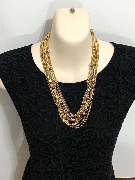 Vintage Japan Multi Strand Gold Chain Necklace Ar… - image 8