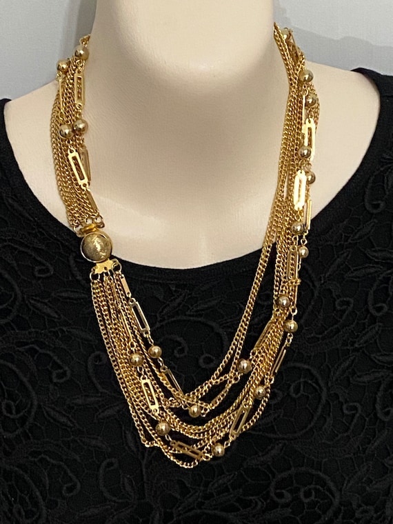 Vintage Japan Multi Strand Gold Chain Necklace Ar… - image 1