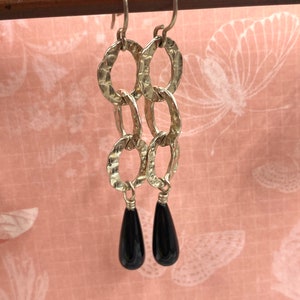 Vintage Sterling Silver Black Onyx Dangle Earrings