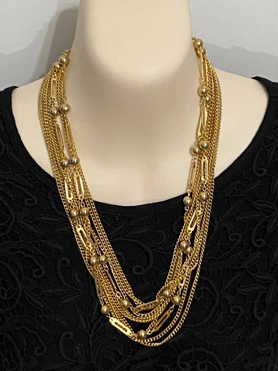 Vintage Japan Multi Strand Gold Chain Necklace Ar… - image 7