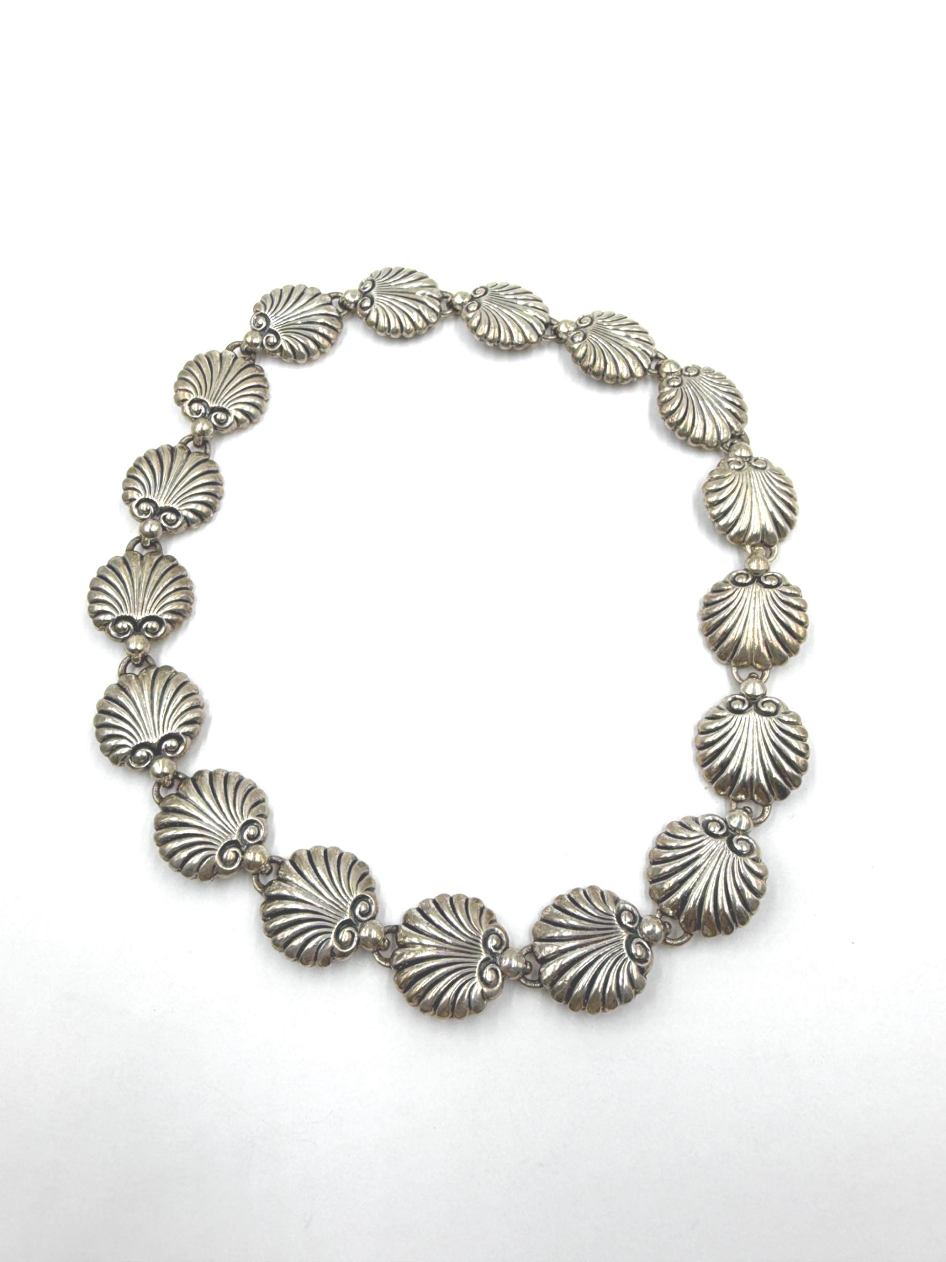 Vintage Danecraft Sterling Silver Shell Link Wide Choker Necklace