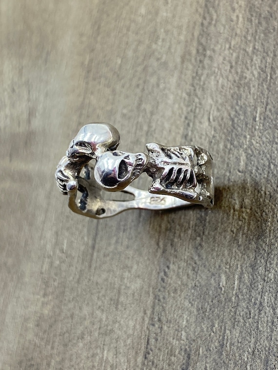 Handcrafted Sterling Silver Skeleton Biker Ring 8… - image 1