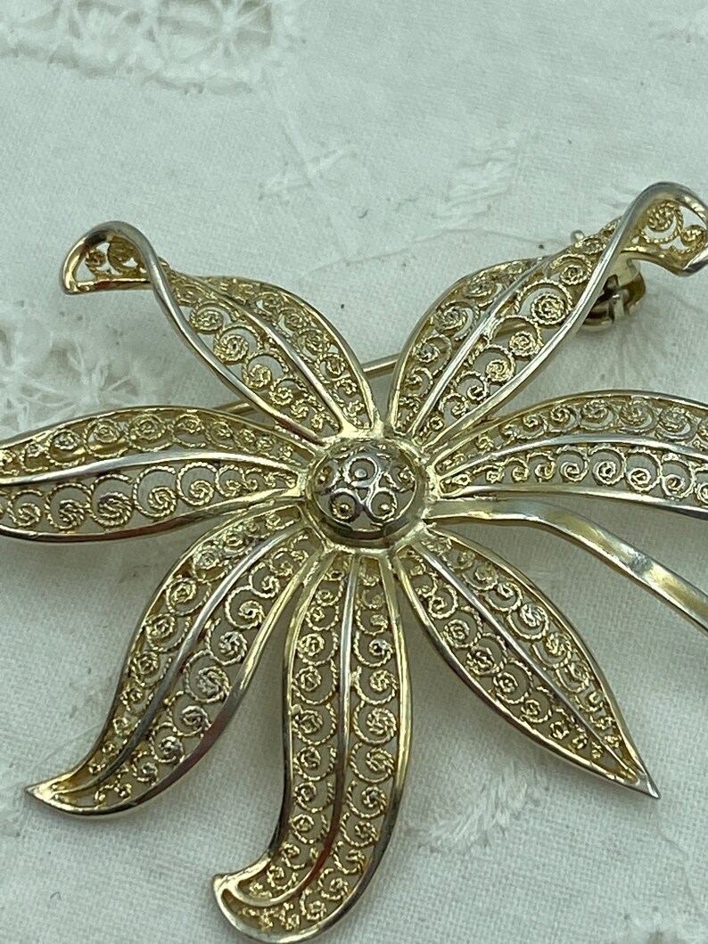 Vintage Sterling Silver Filigree Flower Pin Brooch - Etsy