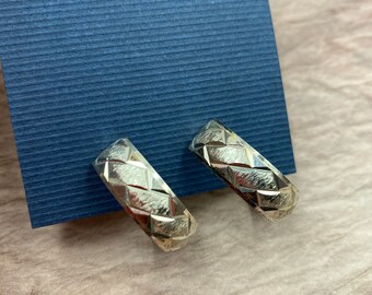 Large 925 Sterling Silver Hoop Earrings Etched Design Pierce Style