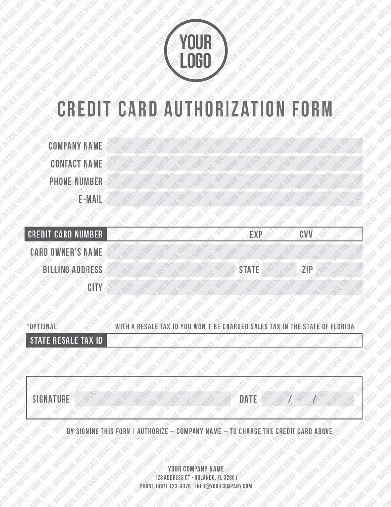 Credit Card Authorization Form | Etsy