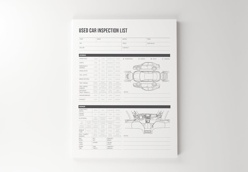 Used Car Inspection Checklist Etsy