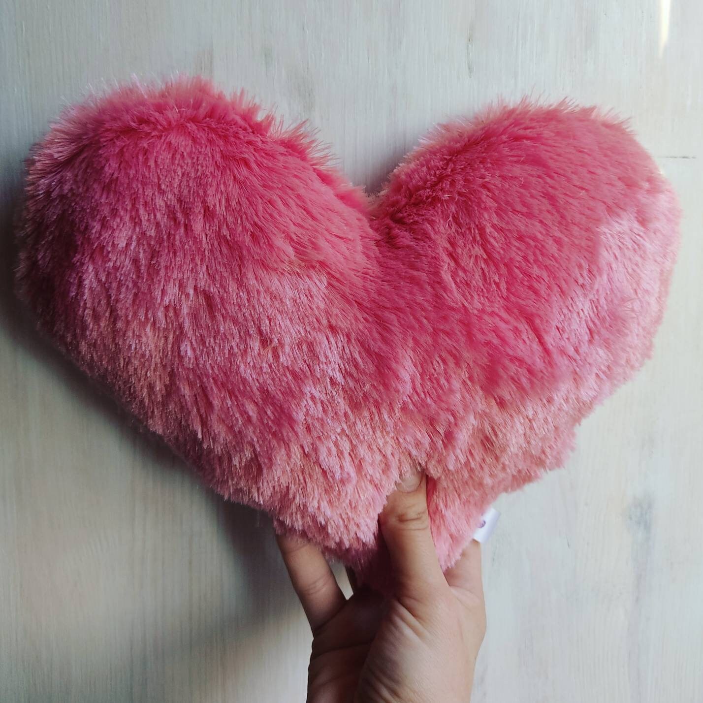 Pink fur heart pillow gift for girl gift for boy Etsy