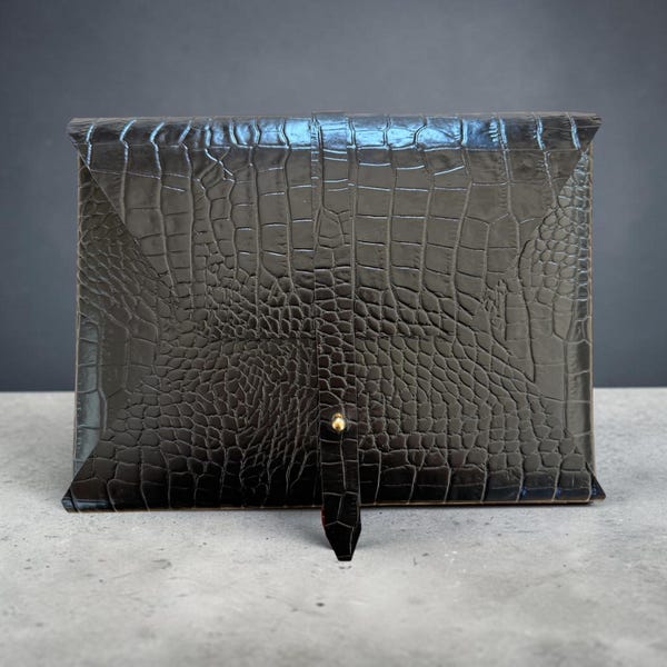 Handmade Croc Embossed Leather Portfolio – Document, Photo, iPad Bag