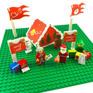 Custom Santa&#39;s Christmas Grotto & Stickers for Lego Winter Village MOCs