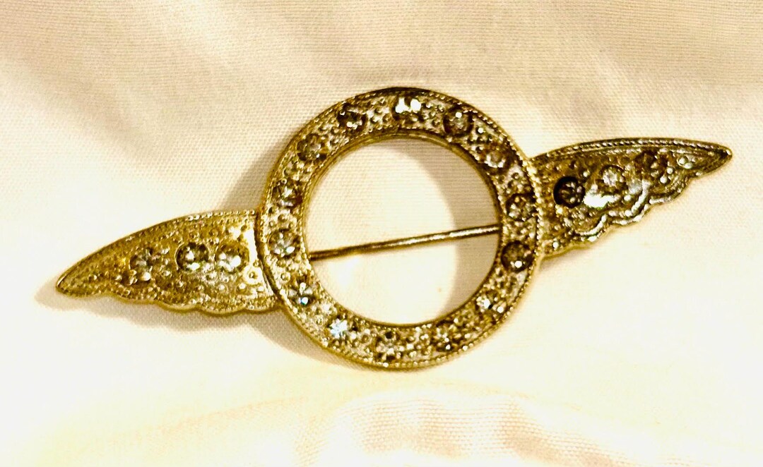 1930s–40s Art Deco Winged Rhinestone Brooch — Pot Metal — Aviation ...