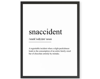 Funny Definition Printable Art, Snaccident Download Wall Print, Dieting Humour Print
