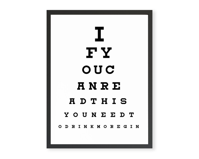 Funny Gin Printable Art Gin Lovers Eye Test Poster Etsy