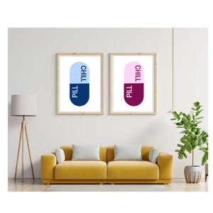 Chill Pill Wall Art, Chill Pill Poster, Chill Pill Digitale Print, Gallery Wall Set, Leuke Digitale Prints