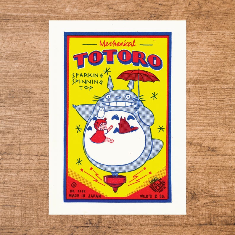 My Neighbour Totoro Cat Bus A3 2 x print Bundle Vintage Toy Label poster Gallery Studio Ghibli image 2