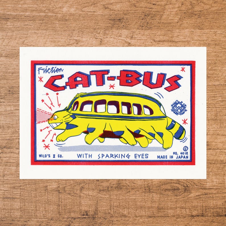 My Neighbour Totoro Cat Bus A3 2 x print Bundle Vintage Toy Label poster Gallery Studio Ghibli image 3