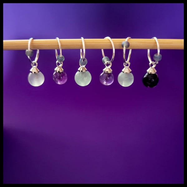 Fluorite and Amethyst Stitch Markers X6