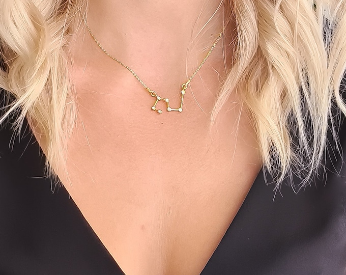 Sterling Silver Leo Constellation Necklace: Swarovski Crystal Zodiac Jewelry