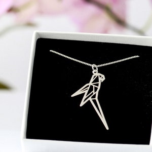 Origami Parrot Necklace: Sterling Silver Animal Jewelry