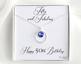 50th Birthday Necklace: Sterling Silver Swarovski Crystal, Keepsake Gift