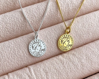 Coin Necklace, Women Empowerment Gold Pendant, Gift for Her, Birthday Necklace, Womens Rights, Delicate Jewellery, Sterling Silver Jewelry