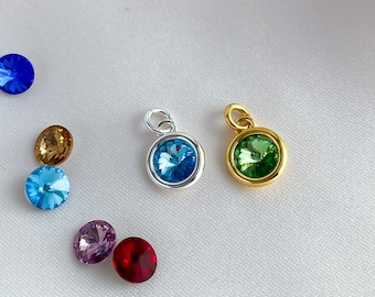 Add On Swarovski Birthstone Charm , Sterling Silver , 24k Gold Plated