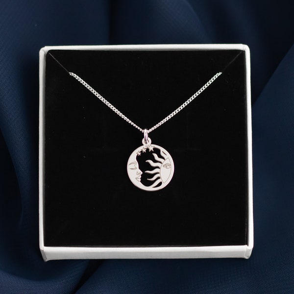 Sterling Silver Sun and Moon Necklace: Celestial Harmony Charm