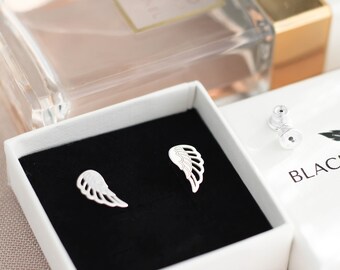 Sterling Silver Angel Wings Stud Earrings: Dainty Gift