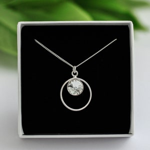 Sterling Silver April Birthstone Necklace: Crystal Karma Pendant