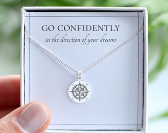 Sterling Silver Compass Necklace: Wanderlust Adventure Gift