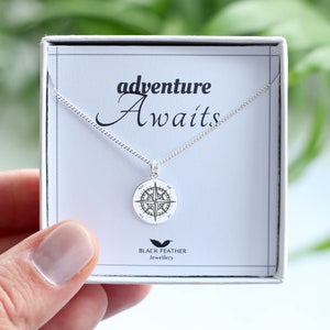 Travel Necklace, Compass Necklace, Daughter Gift, Wanderlust Pendant, Gift for Adventure, Gift for women, Custom Gift For Her, Silver Charm