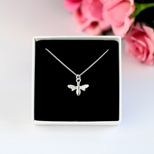 Sterling Silver Bee Necklace: Dainty Bumble Bee Charm Pendant