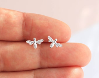 Bee Stud Earrings, Honey Bee Studs, Delicate Sterling Silver Earrings, Honey Comb Jewellery, Dainty Sterling Stud Earrings, Best Friend Gift